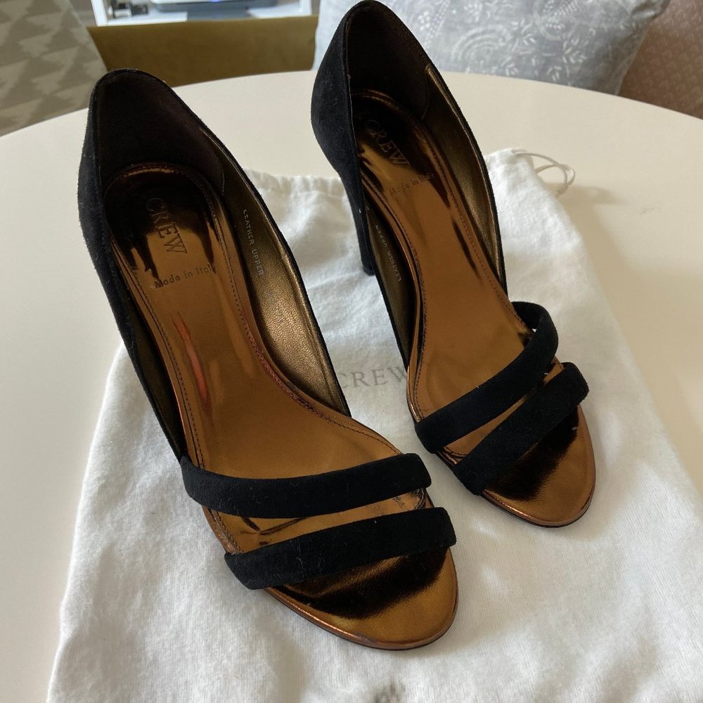 Vintage J. Crew Black Suede Strappy High Heels Size 7.5